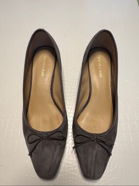 Veronica Beard Dark Gray Suede Bow Ballet Flats